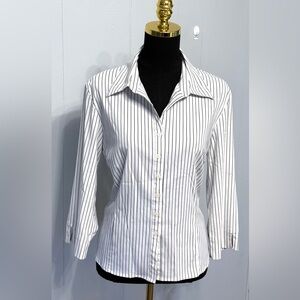 #12)  Fred David Black and White Striped Button-Down Shirt